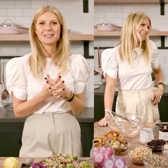 New GWYN Christopher Puff Sleeve Poplin T Shirt in Ivory White - Picture 3 of 14